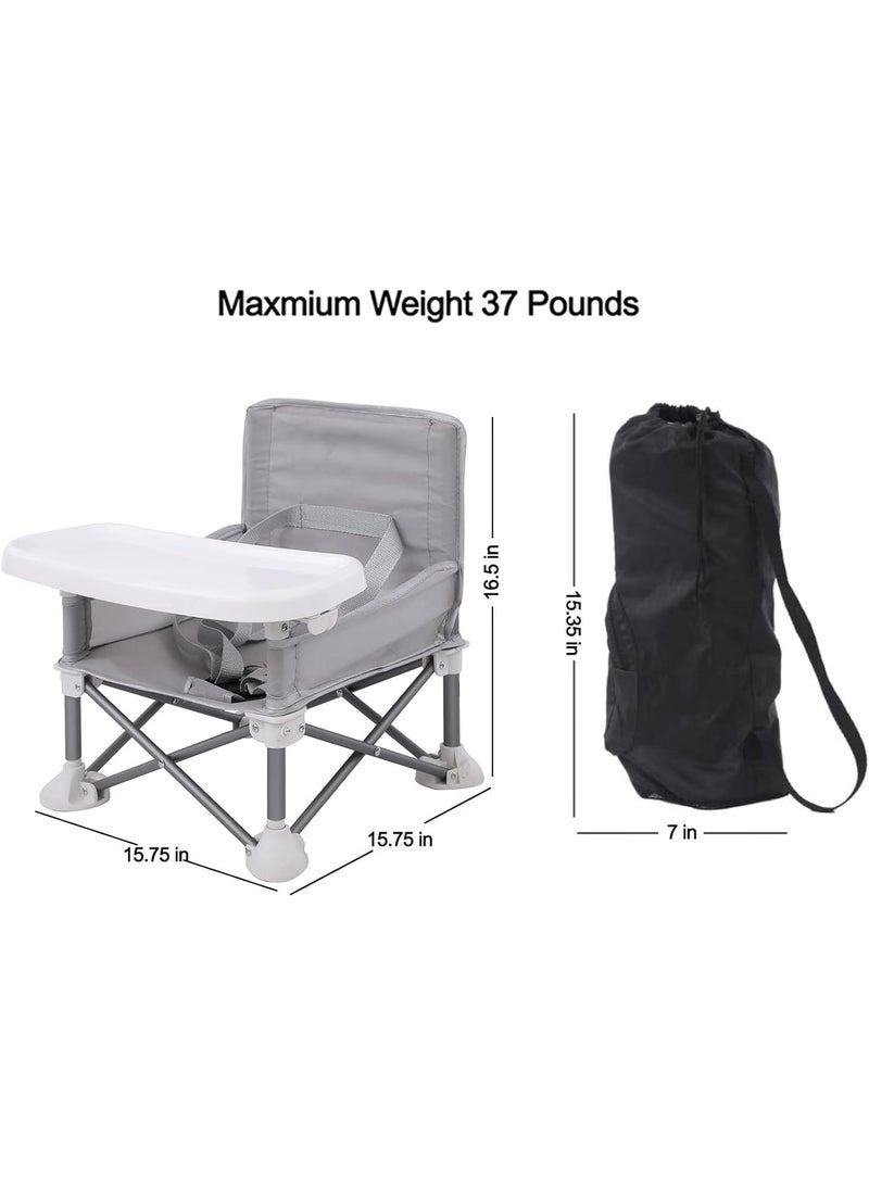 SHAOZHEN Baby Travel Booster Seat, Toddler Dining Chair with Removable Dining Tray, Portable Baby Seat for Feeding, Playing, Beach, Picnic (Grey) - Image 2