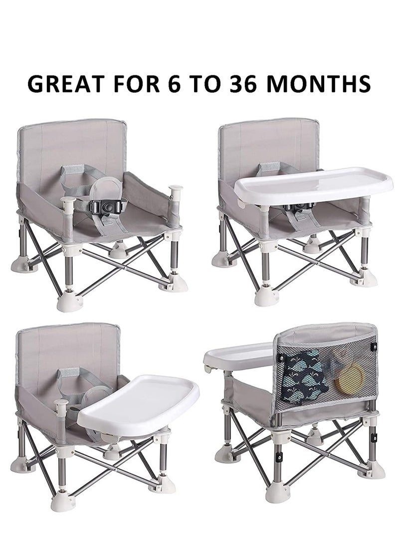 SHAOZHEN Baby Travel Booster Seat, Toddler Dining Chair with Removable Dining Tray, Portable Baby Seat for Feeding, Playing, Beach, Picnic (Grey) - Image 3