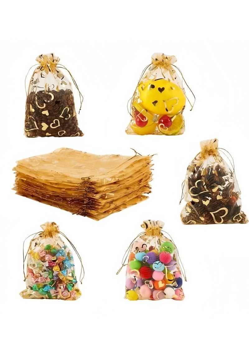 Generic 100 Pieces Gold Organza Bags for Party Favor Bags Small Business Candy Bags Mesh Bag Wedding Favors Small Gift Bags 9*12 CM  - Image 5