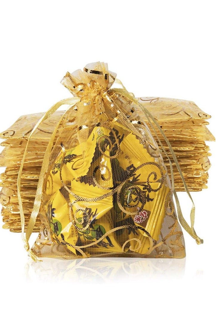 Generic 100 Pieces Gold Organza Bags for Party Favor Bags Small Business Candy Bags Mesh Bag Wedding Favors Small Gift Bags 9*12 CM  - Image 1