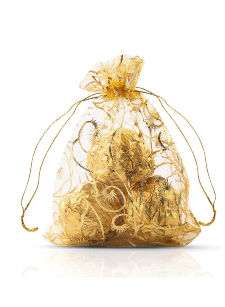 100 قطعة من أكياس الأورجانزا الشفافة الفاخرة باللون الذهبي، مقاس 9*12 سم، أكياس هدايا الزفاف مع رباط، حقائب هدايا المجوهرات، حقائب هدايا المكياج، حقائب هدايا شبكية، حقائب هدايا برباط للحفلات والمجوهرات والمهرجانات - Image 4