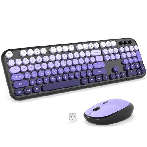KNOWSQT Wireless Keyboard Mouse Combo - Lovely Blackpurple-Gradient Rainbow Full-Sized Typewriter Colorful Keyboards, Round Keycap Plug Play Retro Cute Keyboards for Windows, Laptop, PC, Desktop, Computer - Image 1