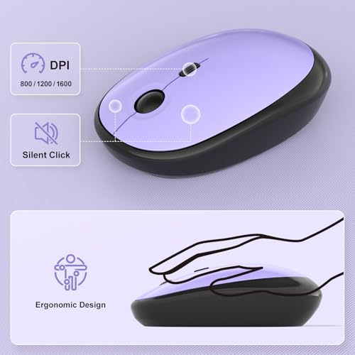 KNOWSQT Wireless Keyboard Mouse Combo - Lovely Blackpurple-Gradient Rainbow Full-Sized Typewriter Colorful Keyboards, Round Keycap Plug Play Retro Cute Keyboards for Windows, Laptop, PC, Desktop, Computer - Image 2