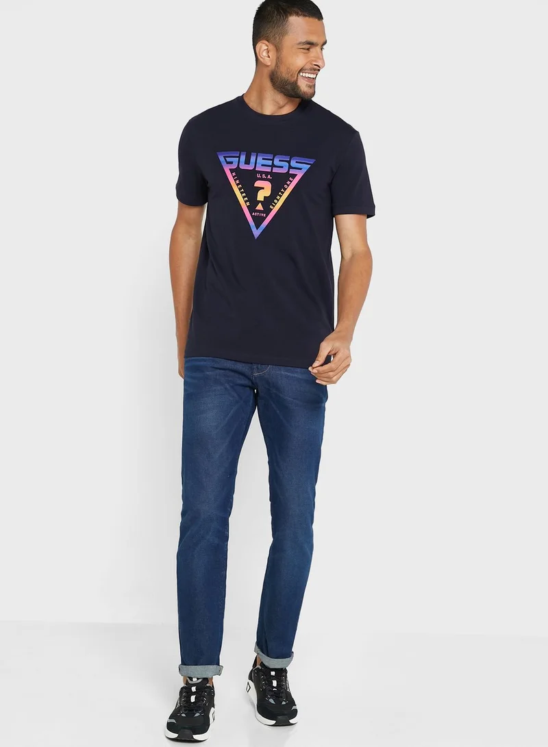 GUESS Printed Crew Neck T-Shirt