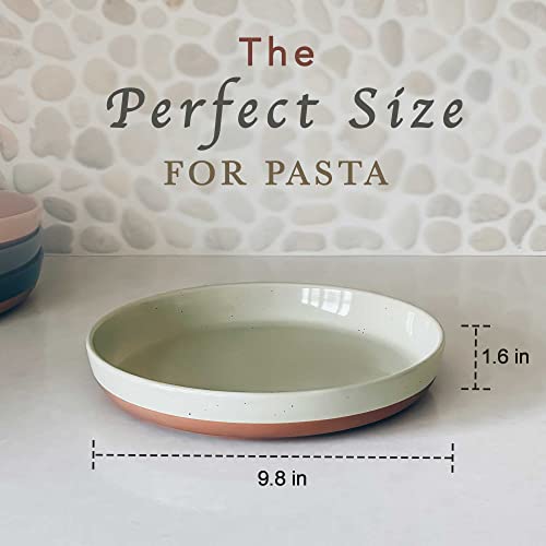 Mora Ceramic Flat Pasta Bowl Set of 4-35oz, Microwave Safe Plate with High Edge for Kitchen and Eating, Large Wide Bowls/Plates for Serving Dinner, Salad, etc- Neutrals - Image 2
