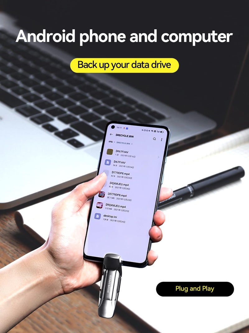 سرعة الحركة MOVE SPEED 256GB Solid State Flash Drive 400MB/s High Speed Type C + USB 3.2 Drive Dual Port, Thumb Drive Compatible with iPhone 15, 16 Series/Android Phone/MacBook/Audio/Smart TV(1 Pack) - Image 5
