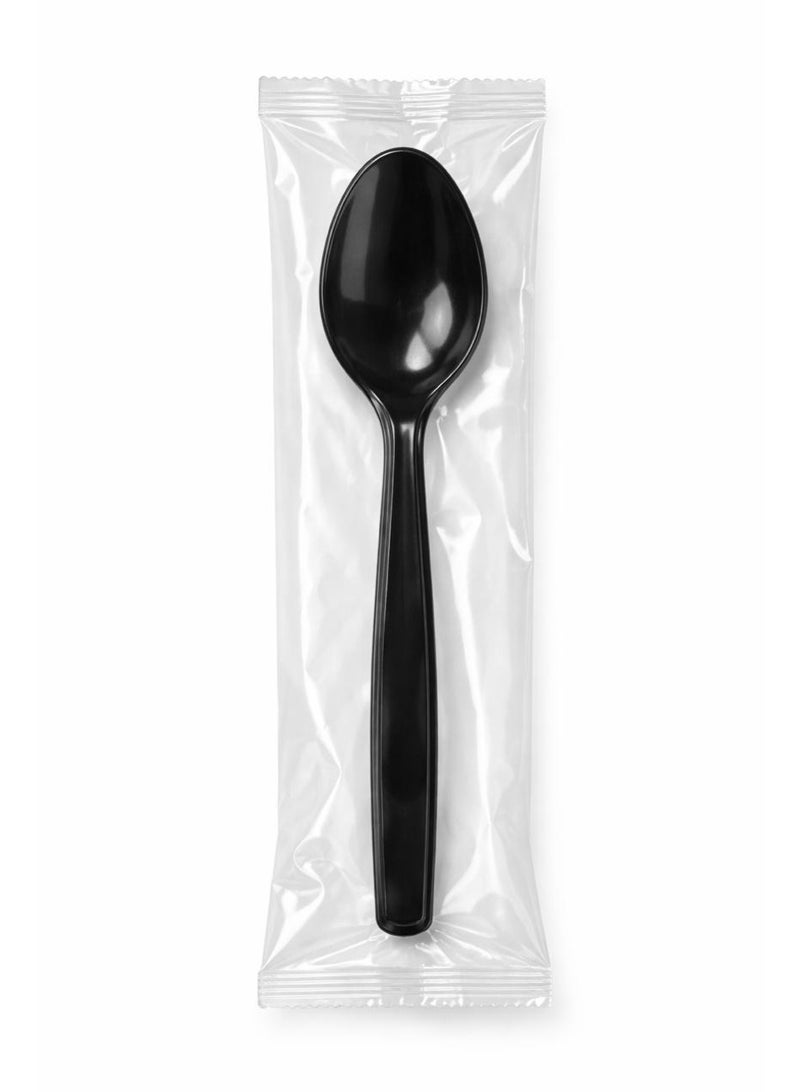 Premium black plastic spoon , individually wrapped – 17 cm | Pack of 100 for restaurants, cafes, and parties - Image 2