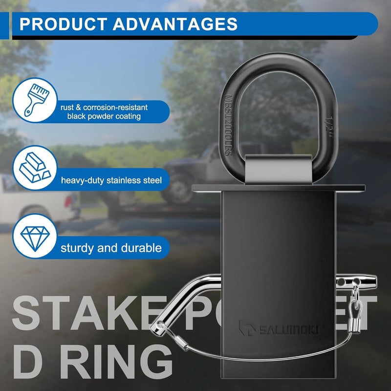 SALUINOKI Heavy Duty Stake Pocket D Ring Tie Downs with Anti-Loss Cord - 6 Set - Image 5