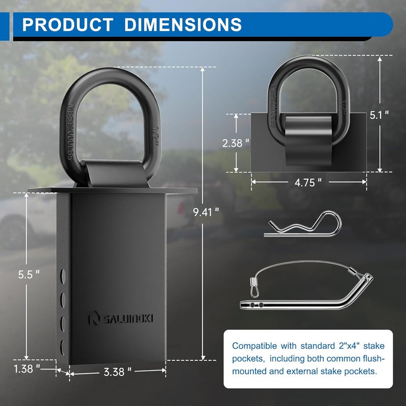 SALUINOKI Heavy Duty Stake Pocket D Ring Tie Downs with Anti-Loss Cord - 6 Set - Image 3