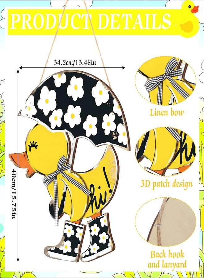Menkxi Hello Spring Door Sign for Front Door Wooden Spring Doors Hanger Wreath Rustic Floral Yellow Duck Porch Decor with Bow Hanging Decorations for Indoor Outdoor Home Porch Wall Easter Decor - Image 2