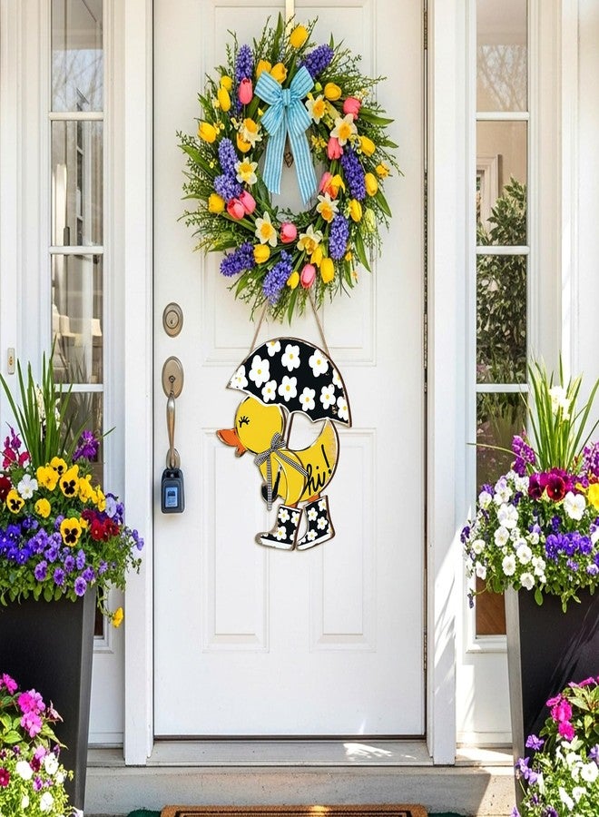 Menkxi Hello Spring Door Sign for Front Door Wooden Spring Doors Hanger Wreath Rustic Floral Yellow Duck Porch Decor with Bow Hanging Decorations for Indoor Outdoor Home Porch Wall Easter Decor - Image 5