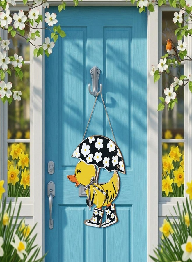 Menkxi Hello Spring Door Sign for Front Door Wooden Spring Doors Hanger Wreath Rustic Floral Yellow Duck Porch Decor with Bow Hanging Decorations for Indoor Outdoor Home Porch Wall Easter Decor - Image 3