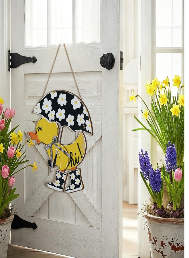 Menkxi Hello Spring Door Sign for Front Door Wooden Spring Doors Hanger Wreath Rustic Floral Yellow Duck Porch Decor with Bow Hanging Decorations for Indoor Outdoor Home Porch Wall Easter Decor - Image 4