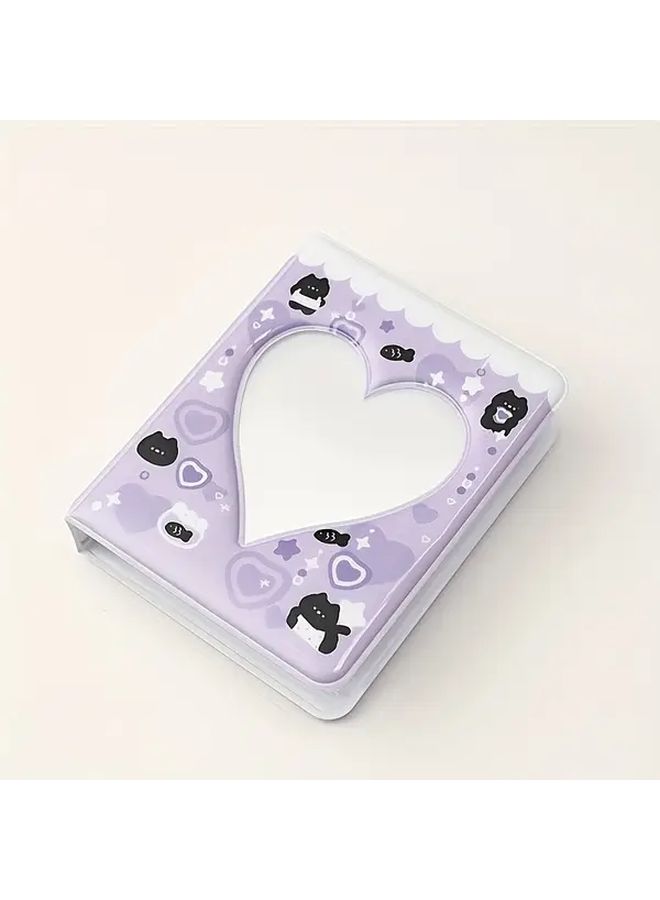 Purple Heart Shaped Love Album 3 Inch Memory Book Transparent Pages Plastic Ring Binding For Photos - Image 4