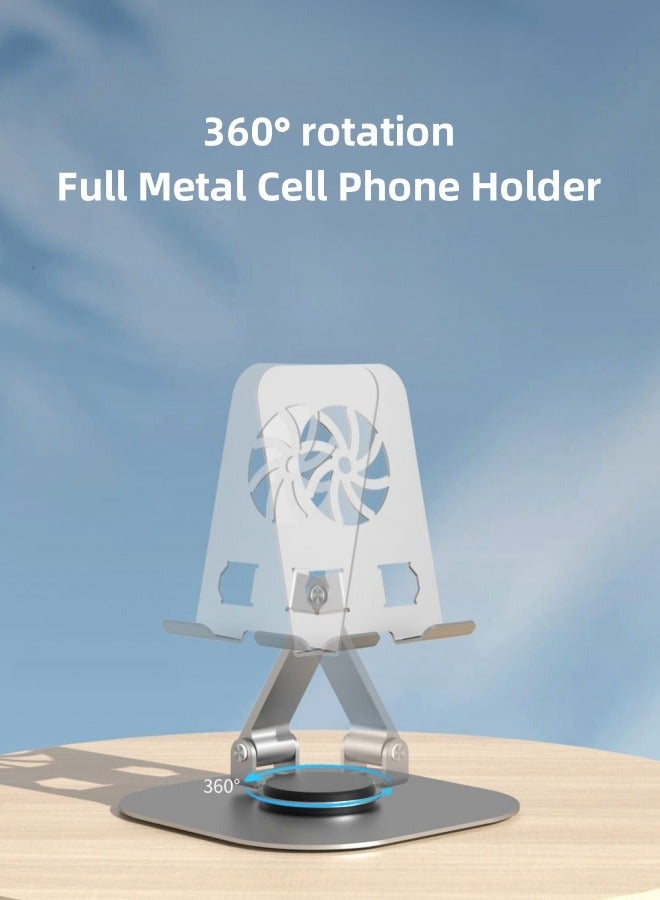 اليشمك حامل هاتف مكتبي قابل للدوران بزاوية 360 درجة، حامل هاتف معدني من الألومنيوم قابل للطي والتعديل، متوافق مع iPhone 14/14 Plus/14 Pro/14 Pro/14 والأجهزة اللوحية المحمولة الأخرى - Image 3