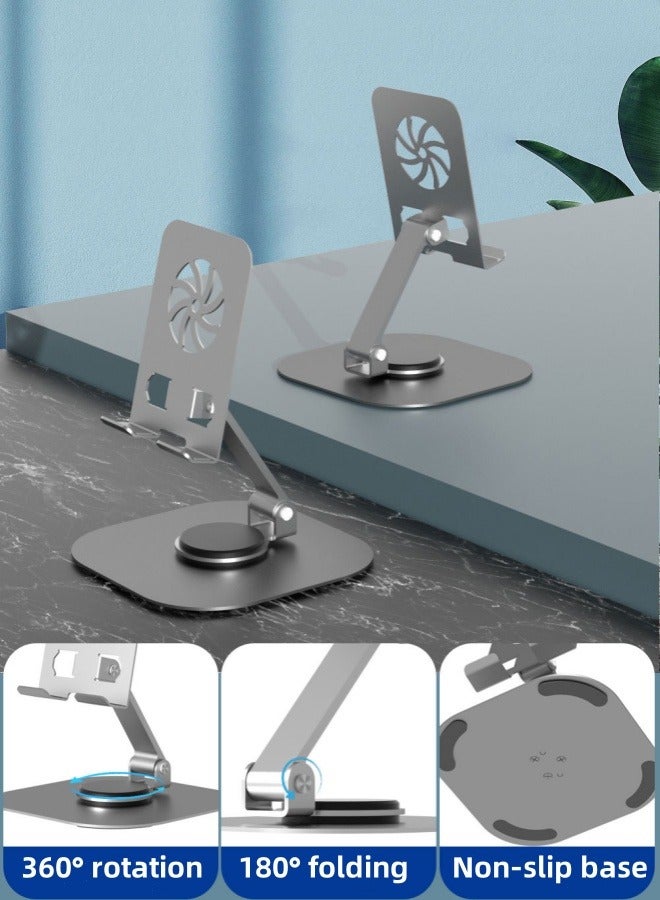 اليشمك حامل هاتف مكتبي قابل للدوران بزاوية 360 درجة، حامل هاتف معدني من الألومنيوم قابل للطي والتعديل، متوافق مع iPhone 14/14 Plus/14 Pro/14 Pro/14 والأجهزة اللوحية المحمولة الأخرى - Image 1