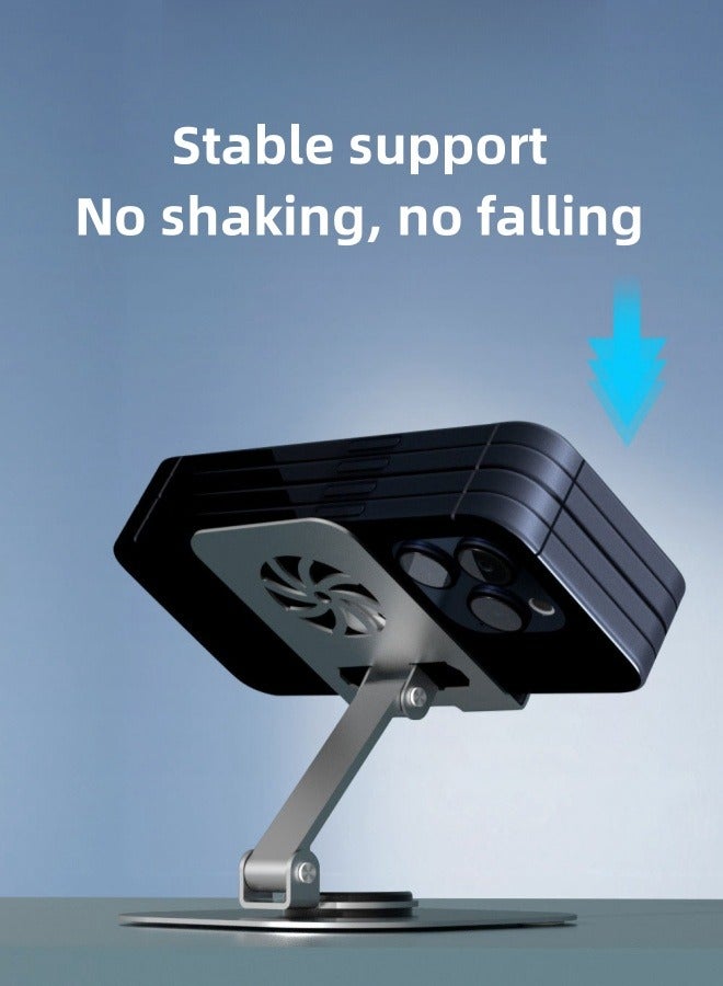 اليشمك حامل هاتف مكتبي قابل للدوران بزاوية 360 درجة، حامل هاتف معدني من الألومنيوم قابل للطي والتعديل، متوافق مع iPhone 14/14 Plus/14 Pro/14 Pro/14 والأجهزة اللوحية المحمولة الأخرى - Image 5