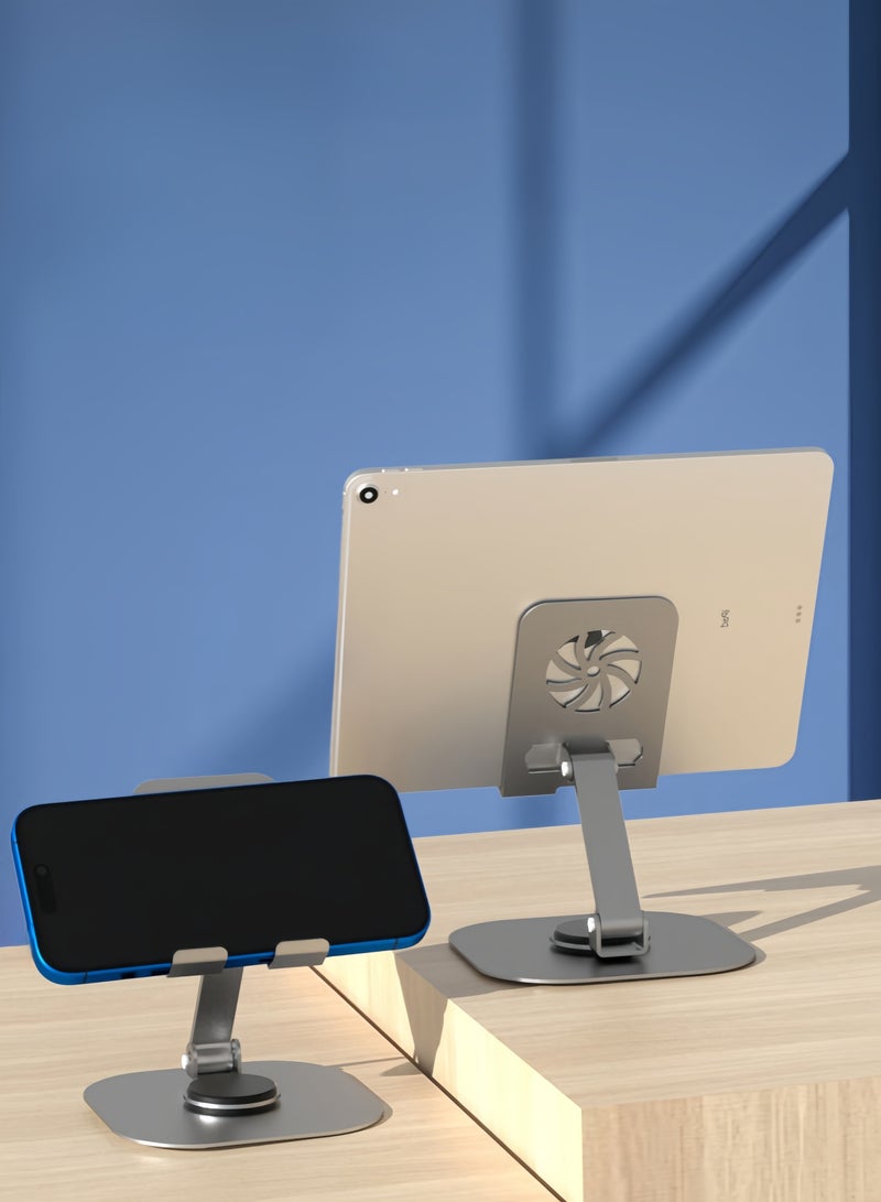 اليشمك حامل هاتف مكتبي قابل للدوران بزاوية 360 درجة، حامل هاتف معدني من الألومنيوم قابل للطي والتعديل، متوافق مع iPhone 14/14 Plus/14 Pro/14 Pro/14 والأجهزة اللوحية المحمولة الأخرى - Image 2