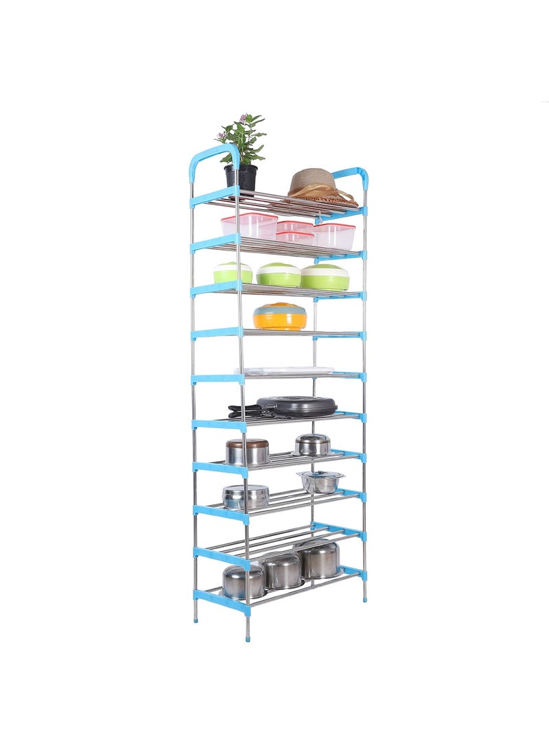 Three Secondz Three Secondz RustFree Stainless Steel Adjustable Multipurpose Stand for Kitchen StorageMicrowave OTG RackShoe RackBathroom StandOffice OrganizerBookshelf 10 Rows Blue  - Image 1