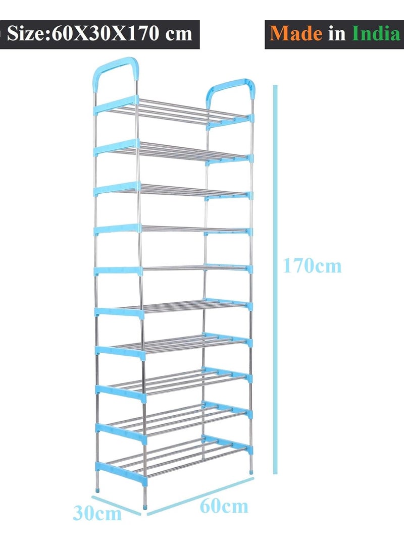 Three Secondz Three Secondz RustFree Stainless Steel Adjustable Multipurpose Stand for Kitchen StorageMicrowave OTG RackShoe RackBathroom StandOffice OrganizerBookshelf 10 Rows Blue  - Image 2