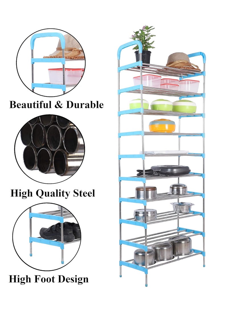 Three Secondz Three Secondz RustFree Stainless Steel Adjustable Multipurpose Stand for Kitchen StorageMicrowave OTG RackShoe RackBathroom StandOffice OrganizerBookshelf 10 Rows Blue  - Image 4