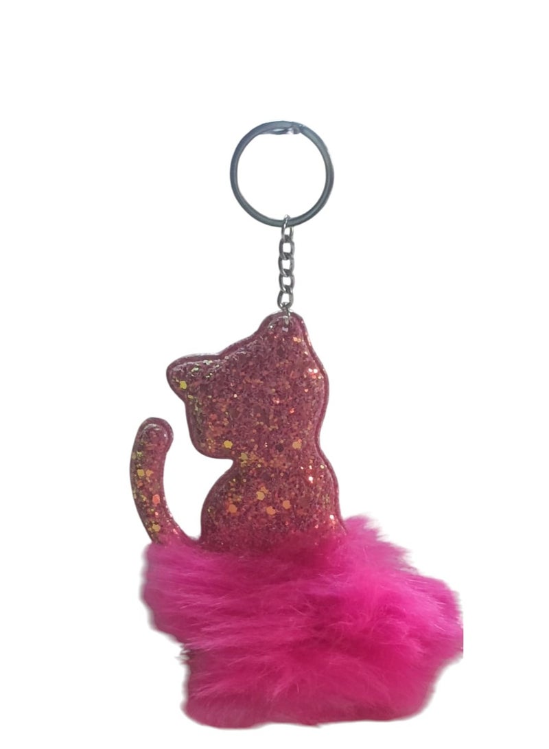Glitter Cat Keychain with Fluffy Pom Pom – Cute and Stylish Bag & Key Accessory for Girls