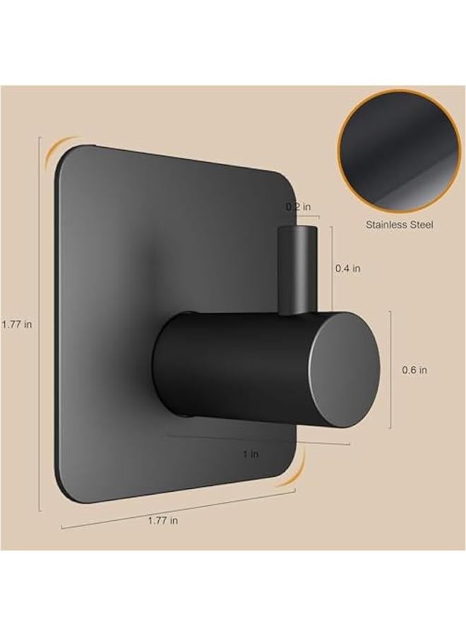 6 Pack Adhesive Wall Hooks for Hanging - Waterproof Shower Hooks, Heavy Duty Towel Hooks for Bathrooms, Kitchens, and Offices (Black) - Image 2