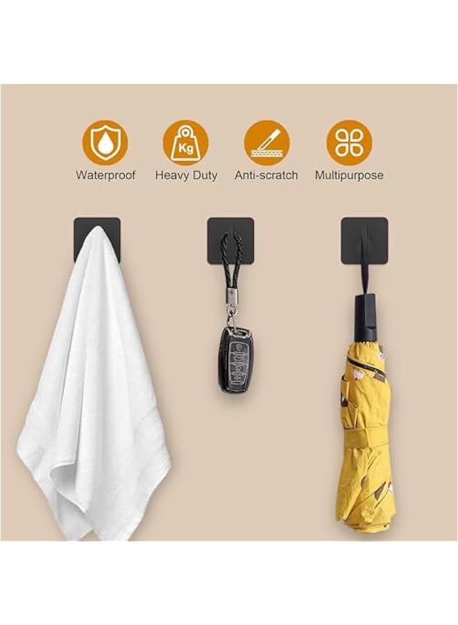 6 Pack Adhesive Wall Hooks for Hanging - Waterproof Shower Hooks, Heavy Duty Towel Hooks for Bathrooms, Kitchens, and Offices (Black) - Image 3