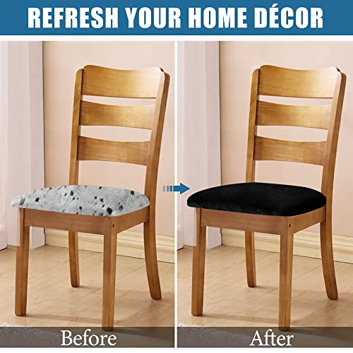 Smiry Velvet Seat Covers for Dining Room Chair Set of 4, Stretch Fit Removable Washable Chair Seat Cushion Protector Slipcovers with Ties, Black - Image 5