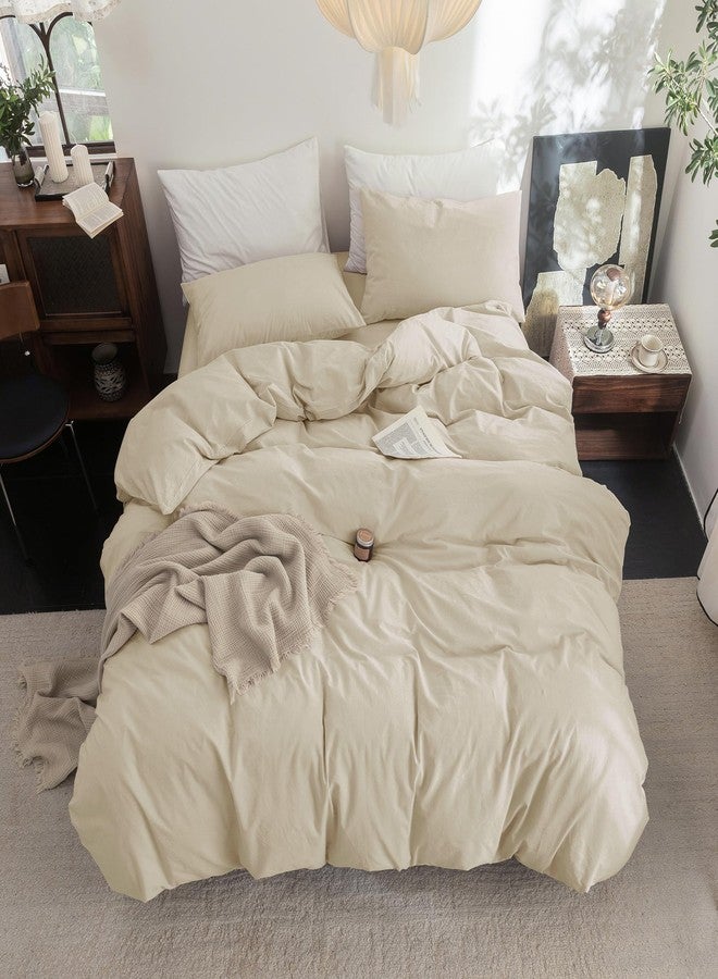 FOSSA Duvet Cover Set 100% Washed Cotton Linen Feel Super Soft Breathable Cozy 3 Pieces Bedding Sets Solid Almond Grey King - Image 3
