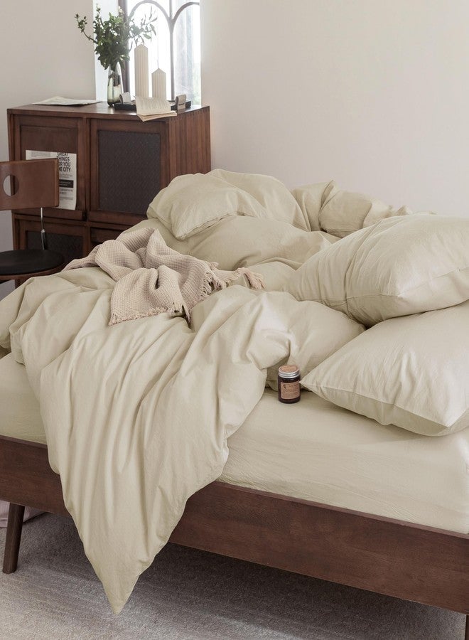 FOSSA Duvet Cover Set 100% Washed Cotton Linen Feel Super Soft Breathable Cozy 3 Pieces Bedding Sets Solid Almond Grey King - Image 4