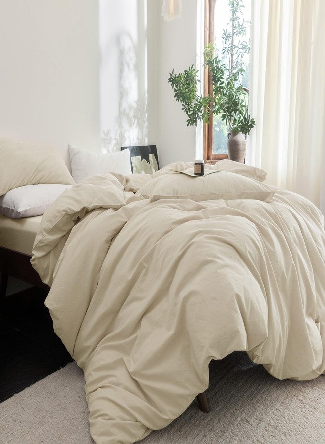 FOSSA Duvet Cover Set 100% Washed Cotton Linen Feel Super Soft Breathable Cozy 3 Pieces Bedding Sets Solid Almond Grey King - Image 5