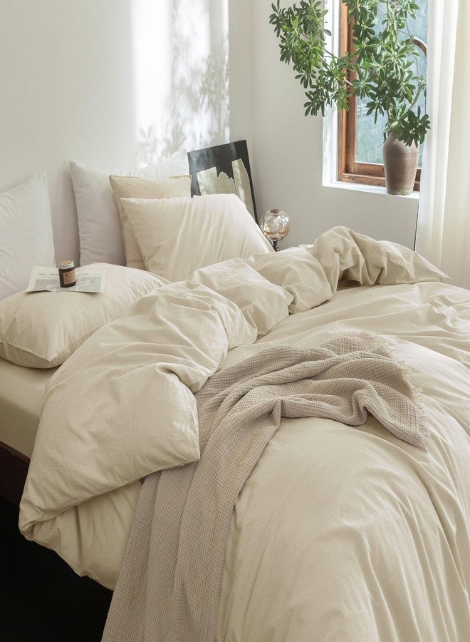 FOSSA Duvet Cover Set 100% Washed Cotton Linen Feel Super Soft Breathable Cozy 3 Pieces Bedding Sets Solid Almond Grey King - Image 2