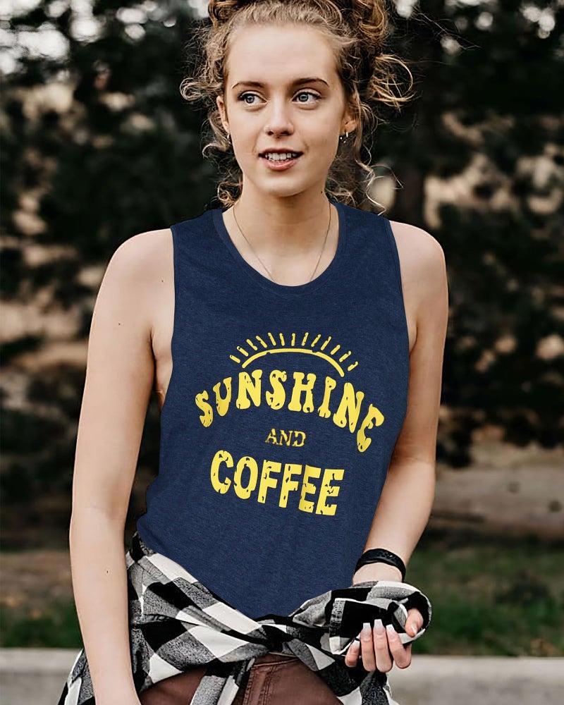 rosemia Tank Tops for Women Summer Sunshine and Coffee Graphic T-Shirts Sleeveless Casual Ladies Loose Tunic Blouse(Sunshine Deep Blue, L) - Image 2