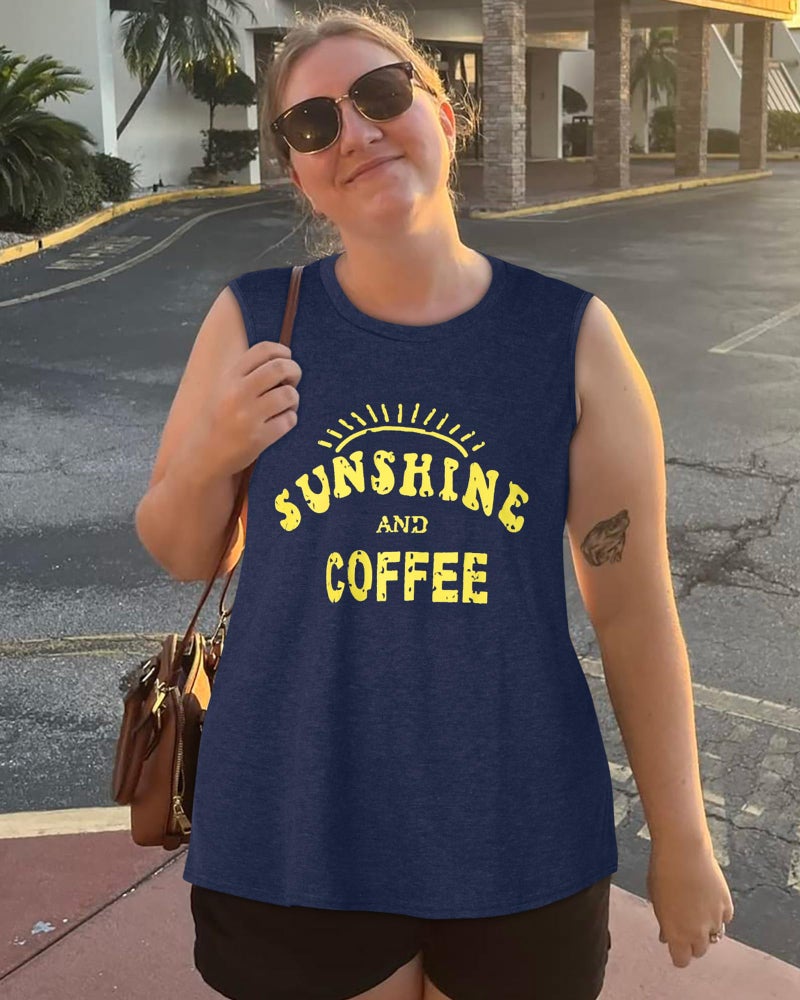 rosemia Tank Tops for Women Summer Sunshine and Coffee Graphic T-Shirts Sleeveless Casual Ladies Loose Tunic Blouse(Sunshine Deep Blue, L) - Image 3
