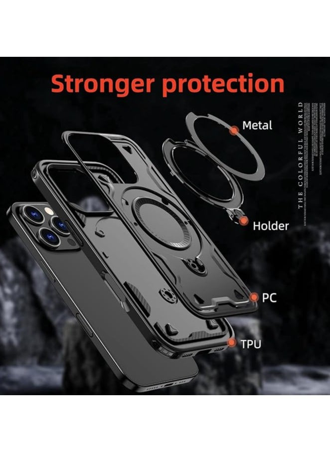 Generic - Magnetic Case for iPhone 16 Pro Max with Stand,Compatible with MagSafe,360°Rotatable Magnetic Ring iPhone Case,Adjustable Kickstand Phone Case(Black) - Image 1