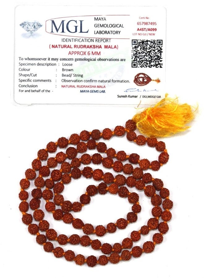 ASHIRWAD Original Nepali Certified Rudraksha Mala Natural Himalayan Genuine Rosary Tibetan Garland Necklace Bracelat for Wearing and Japa Mala 5 Mukhi Mala, 108 Beads Mala (6.00 mm) - Image 1