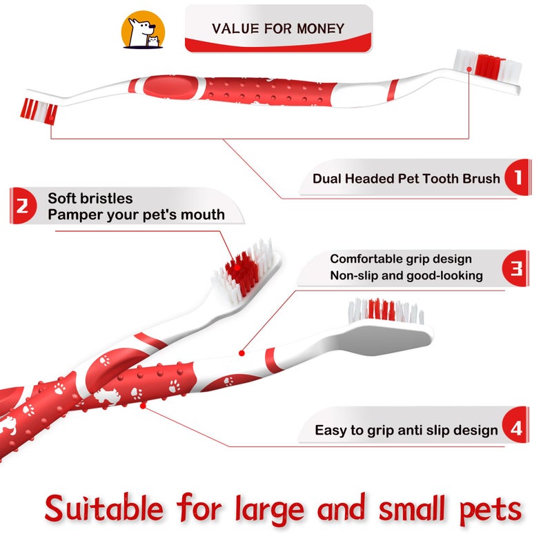 PenVinoo Dog Toothbrush pet Toothbrushes Finger Toothbrush Small to Large Dogs with Soft Bristles Non Slip Dual Head (8 pcs Dual Head + 4 pcs Finger Tooth Brush) - Image 3