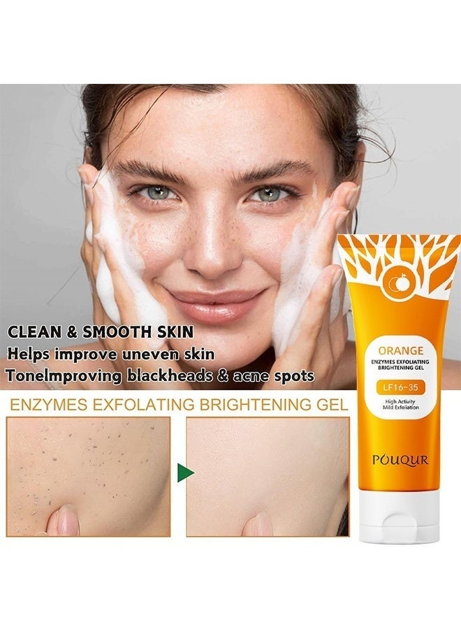 POUQUR Orange Enzymes Exfoliating Brightening Gel For Face & Body, Exfoliating Cleansing Gel Scrub, Orange Enzymes Exfoliatings Gels, Deep Clean Pores, Remove Blackheads & Moisturize Skin, Gentle Exfoliator, Natural Orange Peeling Gel - Image 4
