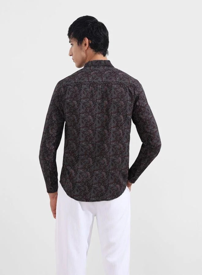 شركة المرآب الهندية Men Regular Fit Printed Cutaway Collar Full Sleeves Shirt