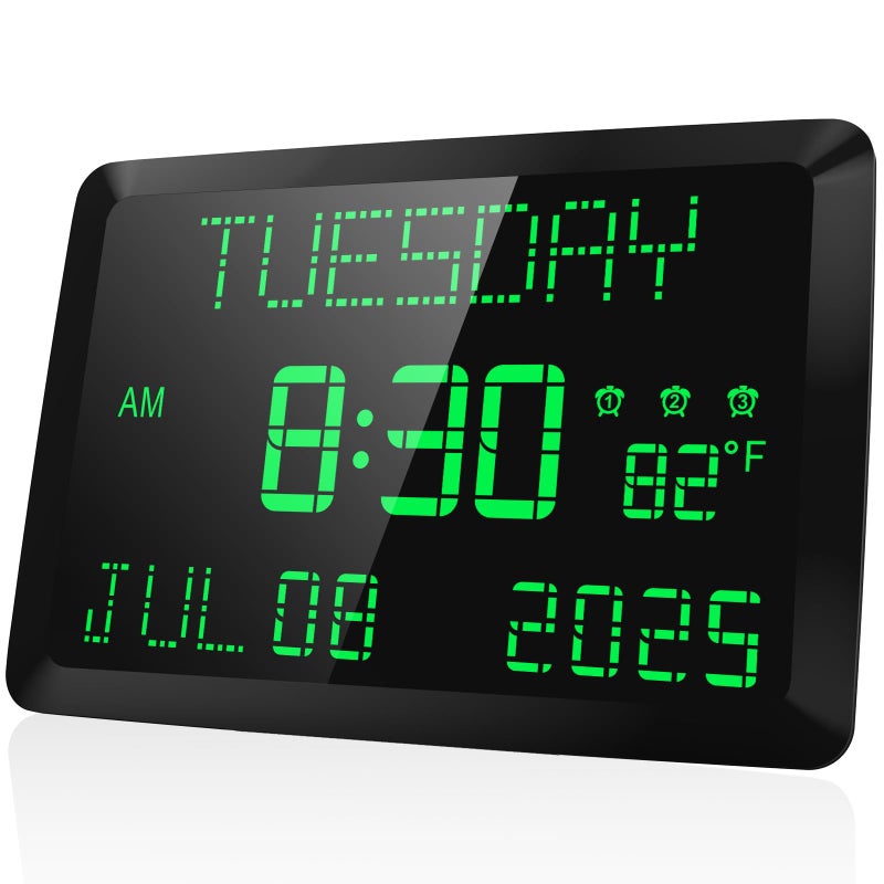 Raynic Day Clock, 11.5" Large Display Calendar Clock with Day and Date, Indoor Temperature, Adjustable Brightness, Snooze,12/24H, DST for Home, Office, Elderly - Image 1