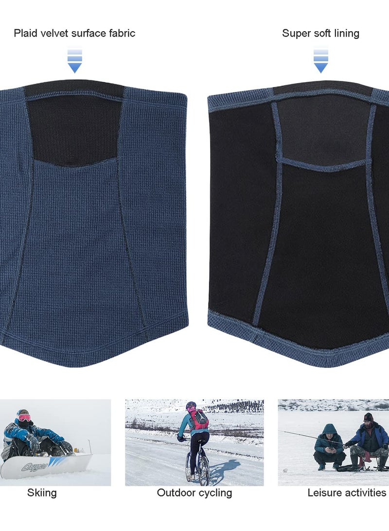 Thick Neck Warmer Gaiter Tube Scarf with Drawstring Plaid Fleece Breathable Windproof Face Mask for Men and Women  - Image 5