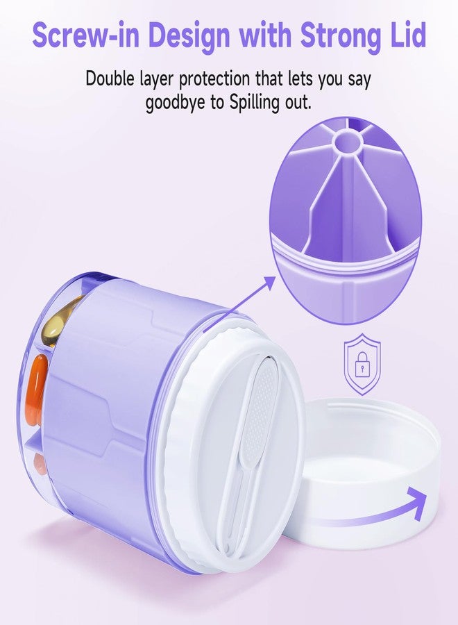 Daviky Pill Bottle Organizer, Supplement Organizer with 7 Large Compartments, Travel Pill Dispenser Round Pill Box with Two Lids（Purple） - Image 5