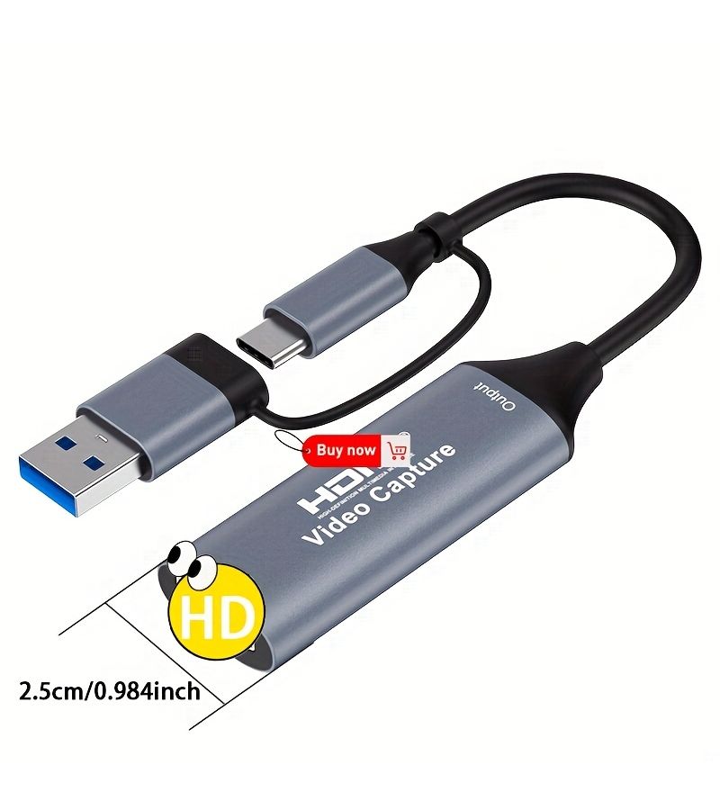 بطاقة التقاط فيديو 4K HD USB C مع واجهة مزدوجة 1080P 60FPS، التقاط صوت وفيديو عالي الدقة، تشغيل وتوصيل فوري، محول كاميرا للبث المباشر والألعاب ومؤتمرات الفيديو والتعليم والبث المباشر. - Image 2