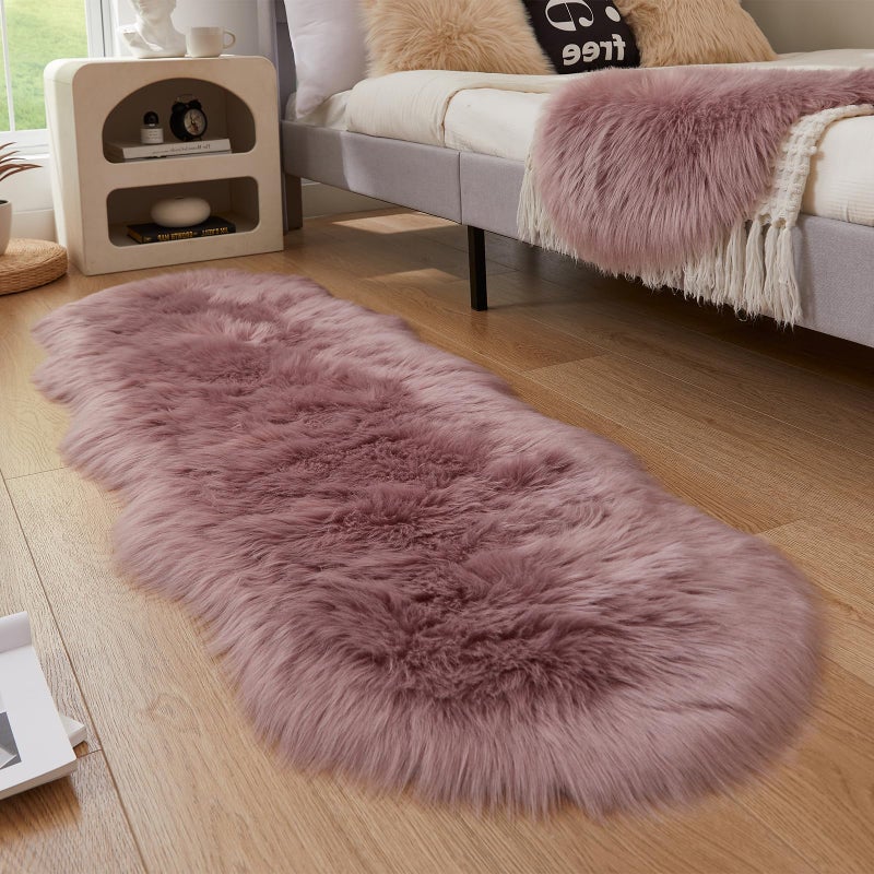 Easy Joy EasyJoy Ultra Soft Fluffy Shaggy Area Rug Faux Fur Rug Chair Cover Seat Pad Fuzzy Area Rug for Bedroom Floor Sofa Living Room (2 x 6 ft Sheepskin, Light Purple) - Image 2