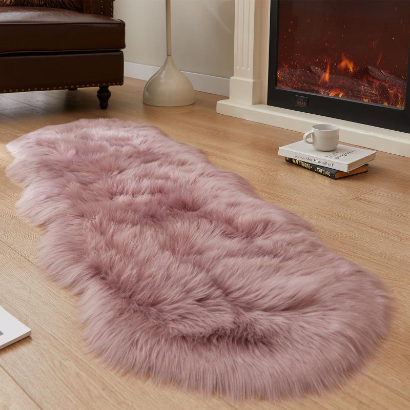 Easy Joy EasyJoy Ultra Soft Fluffy Shaggy Area Rug Faux Fur Rug Chair Cover Seat Pad Fuzzy Area Rug for Bedroom Floor Sofa Living Room (2 x 6 ft Sheepskin, Light Purple) - Image 3