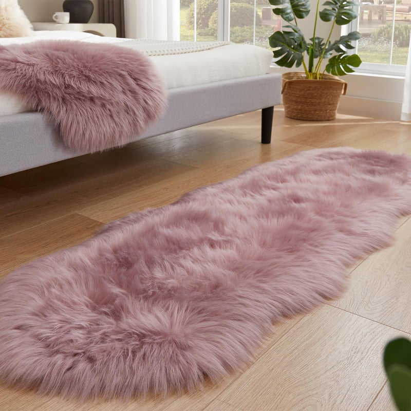 Easy Joy EasyJoy Ultra Soft Fluffy Shaggy Area Rug Faux Fur Rug Chair Cover Seat Pad Fuzzy Area Rug for Bedroom Floor Sofa Living Room (2 x 6 ft Sheepskin, Light Purple) - Image 5