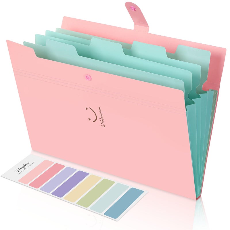 SKYDUE Expanding File Folder 5 Pockets, Skydue Letter A4 Paper Accordion Document Organizer (Pink) - Image 1