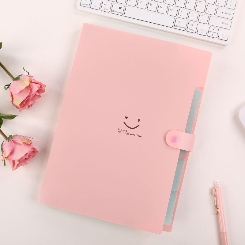 SKYDUE Expanding File Folder 5 Pockets, Skydue Letter A4 Paper Accordion Document Organizer (Pink) - Image 2