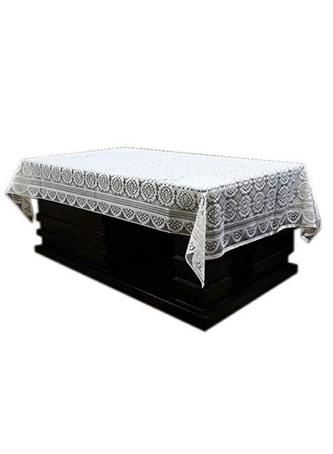 Kuber Industries Self Cotton 7 Piece 5 Seater Sofa Cover with Center Table Cover (White) - Image 3